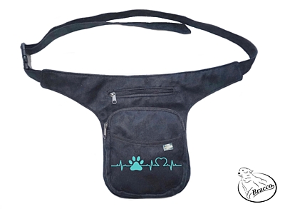 Bracco Hip Bag, waist bag or over shoulder bag - turquoise, SINUS paw and heart 