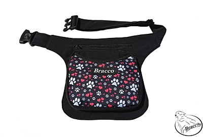 Bracco Friendly Waist Pocket, black/paws+heart - different sizes.