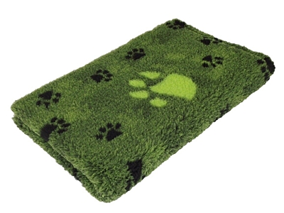 Blanket for the dog, Vetbed Premium quality 30 mm, green - paw motif black / green, various sizes