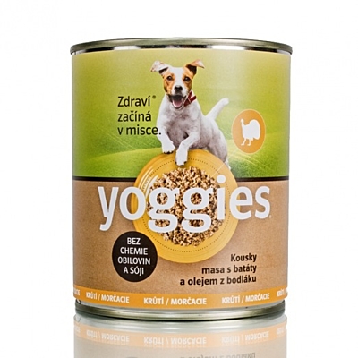 5+1 zdarma (6x800g) krůtí konzerva pro psy Yoggies s batáty a bodlákovým olejem