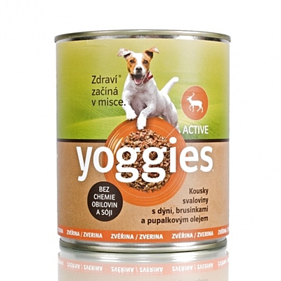 800g Yoggies zvěřinová konzerva pro psy s dýní a pupálkovým olejem