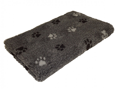 Blanket for the dog, Vetbed Premium quality 30 mm, gray - paw motif black / blue, various sizes